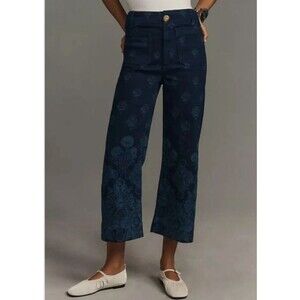 Anthropologie MAEVE Colette Cropped Wide Leg Jeans 34 Floral Print Stretch Denim